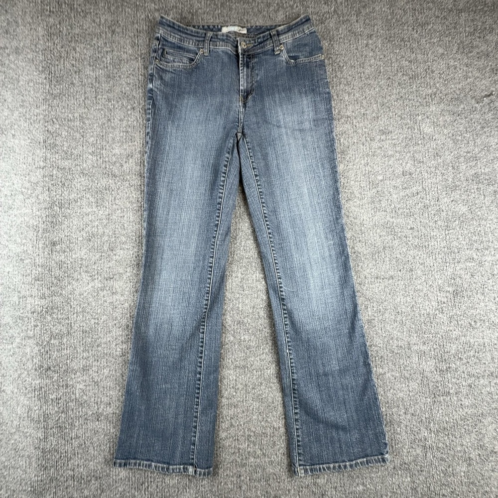 Chico's Platinum Jeans Womens 0 Blue Mid Rise Straight Embroidered Stretch